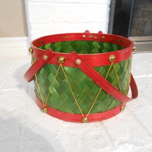 Woven Bamboo Christmas Drum Basket With Handles